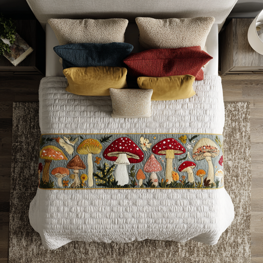 Mushroom Meadow Quilted Bed Runner NCU0DK11099