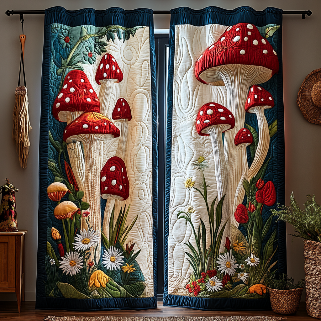 Mushroom Meadow Quilted Curtains NCU0DK10959