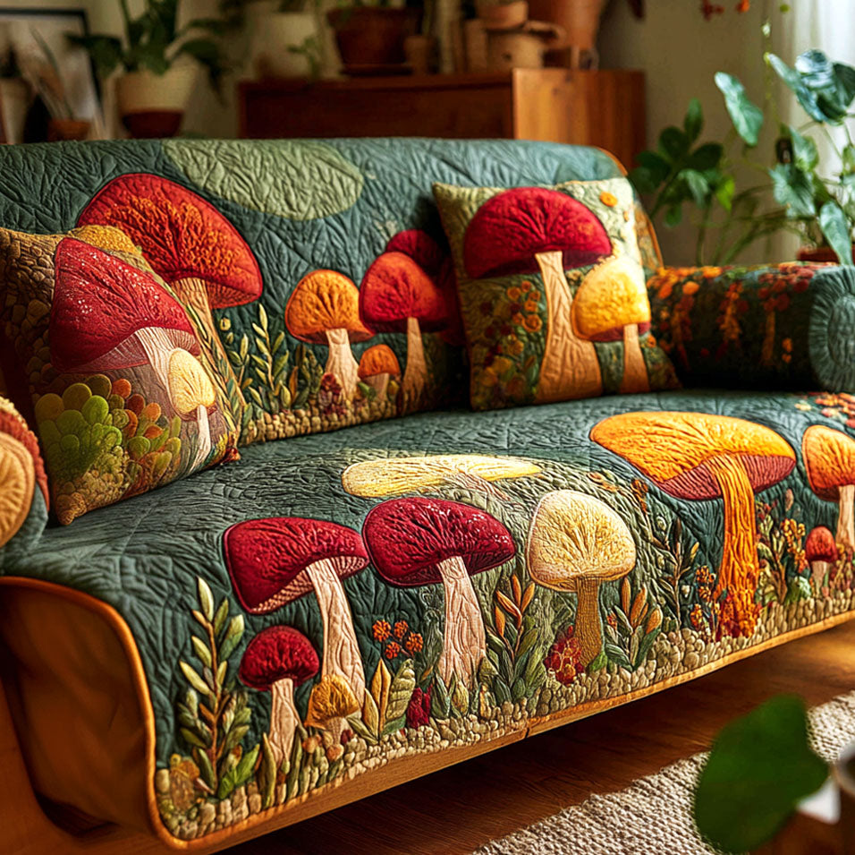 Mushroom Meadow Quilted Sofa Cover NCU0TV1262