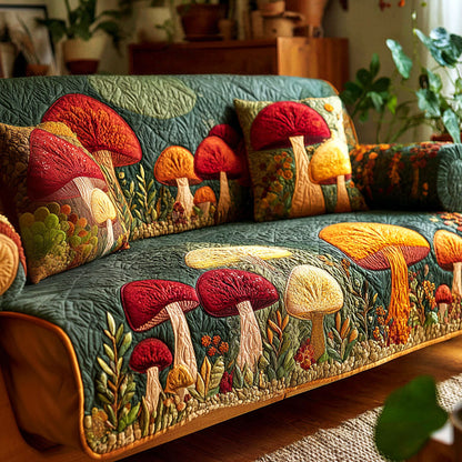 Mushroom Meadow Quilted Sofa Cover NCU0TV1262
