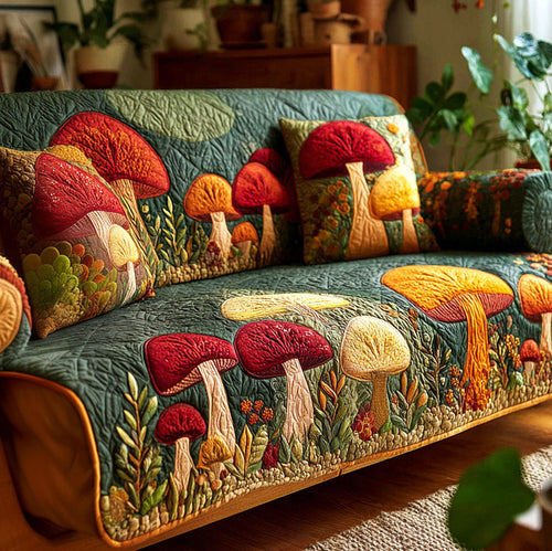 Mushroom Meadow Quilted Sofa Cover NCU0TV1262