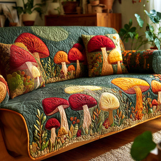 Mushroom Meadow Quilted Sofa Cover NCU0TV1262