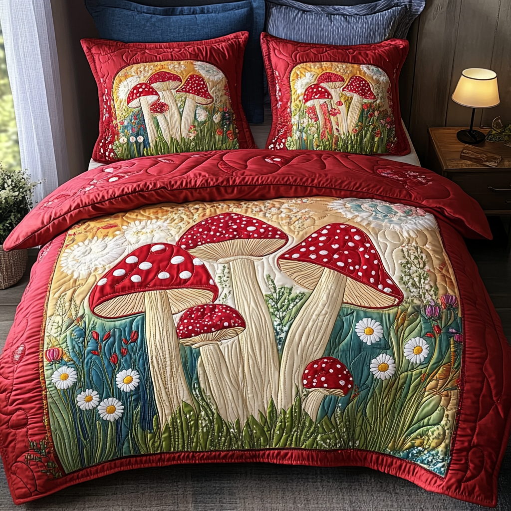 Mushroom Rise 3-Piece Quilted Bedding Set NCU0DK11038