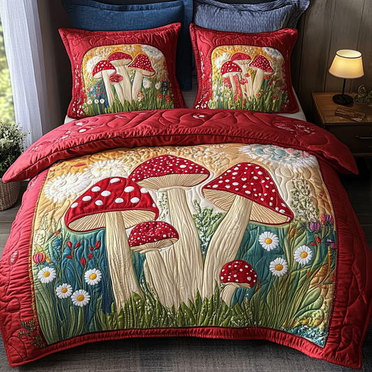 Mushroom Rise 3-Piece Quilted Bedding Set NCU0DK11038