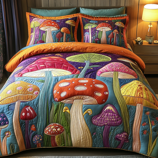 Mushroom Rise 3-Piece Quilted Bedding Set NCU0DK11292