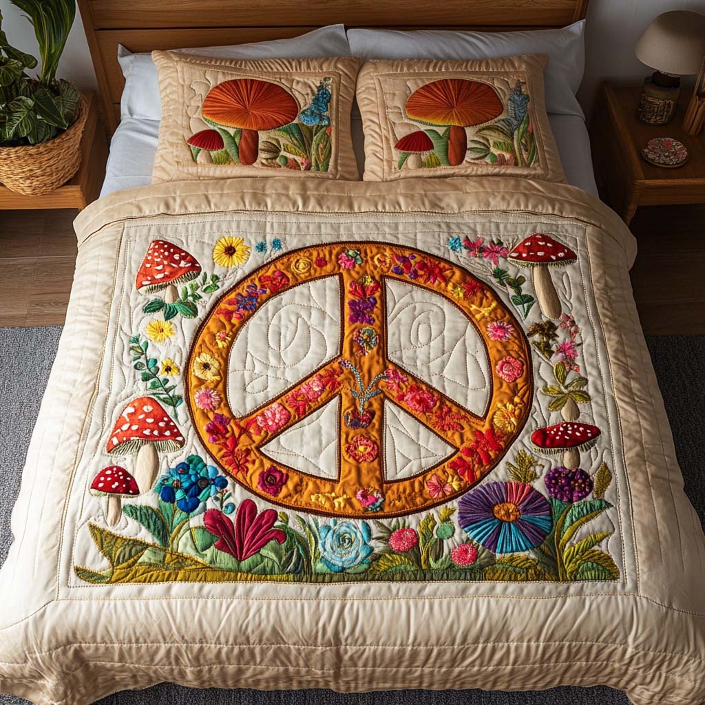 Mushroom Serenity 3-Piece Quilted Bedding Set NCU0NT2163