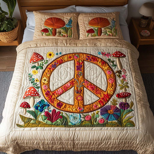 Mushroom Serenity 3-Piece Quilted Bedding Set NCU0NT2163