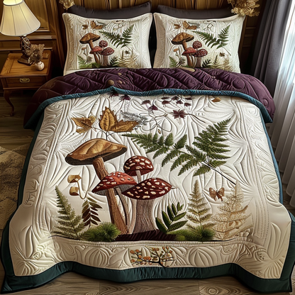 Mushroom and Foliage 3-Piece Quilted Bedding Set NCU0DV6059