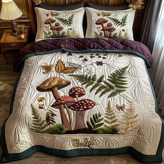 Mushroom and Foliage 3-Piece Quilted Bedding Set NCU0DV6059