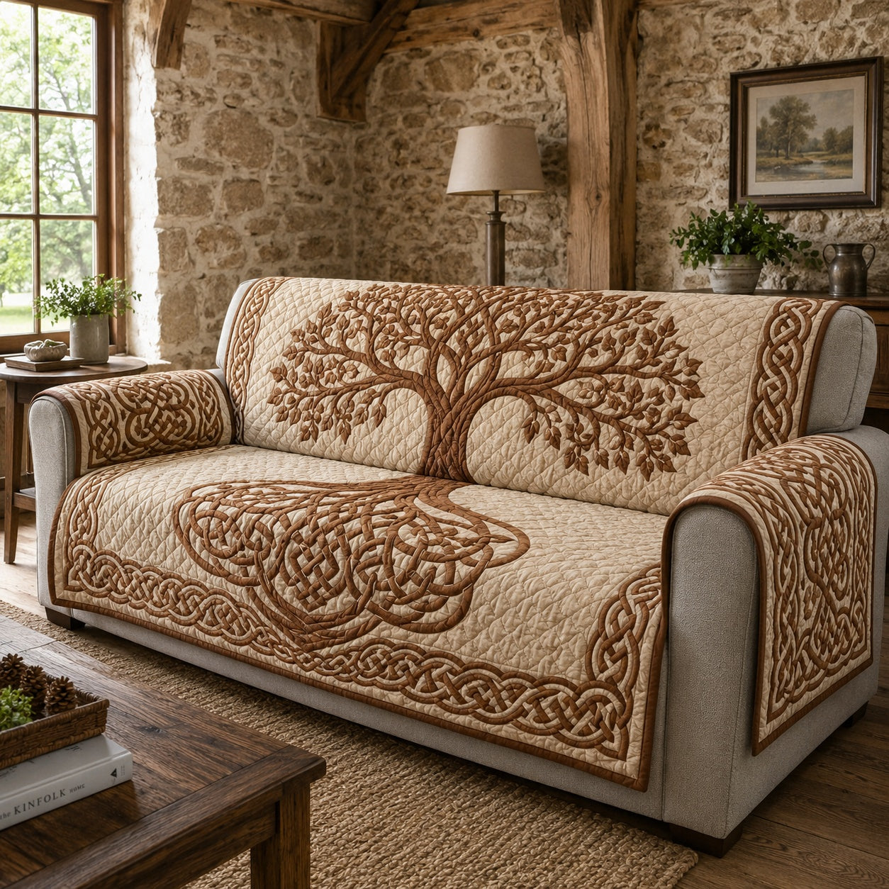 Muted Earth Timber Quilted Sofa Cover NCU0VL3863