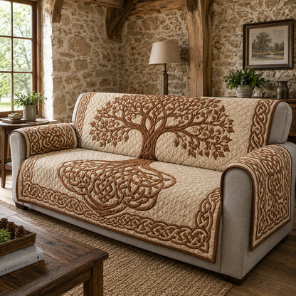 Muted Earth Timber Quilted Sofa Cover NCU0VL3863