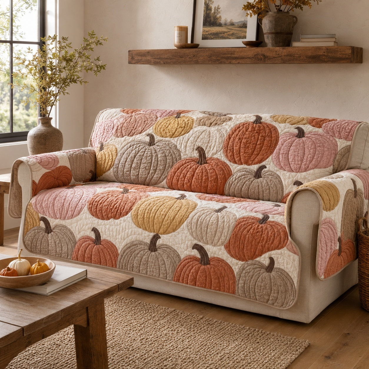Muted Pumpkins Quilted Sofa Cover NCU0VL3800