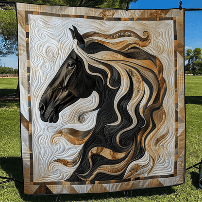 Mystic Black Horse Quilted Blanket NCU0TH772