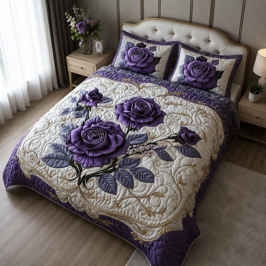 Mystic Violet Rose 3-Piece Quilted Bedding Set NCU0DV3634