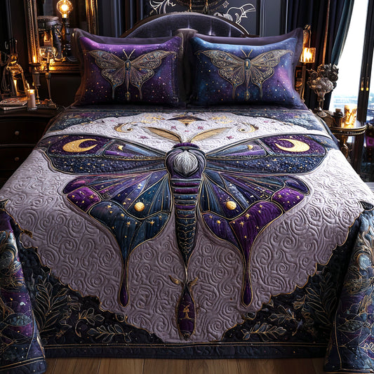 Mystic Amethyst Moth 3-Piece Quilted Bedding Set NCU0TV172