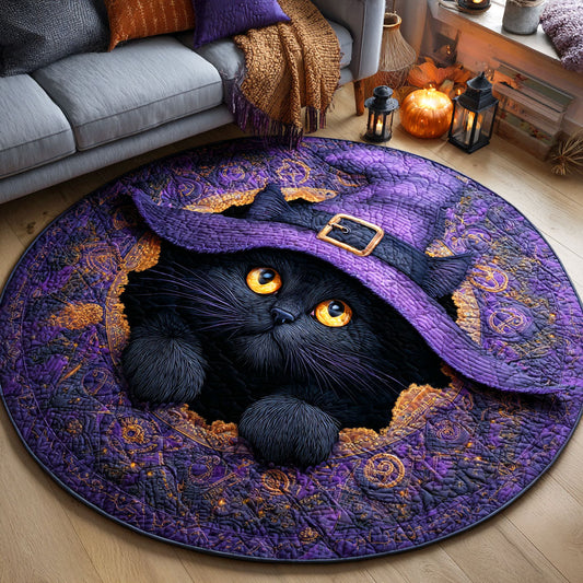 Mystic Black Cat Quilted Round Mat NCU0TD747