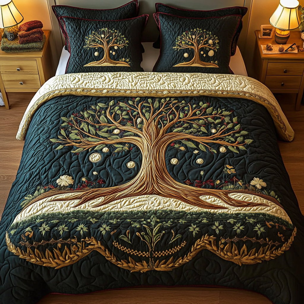 Mystic Branches 3-Piece Quilted Bedding Set NCU0VH1695