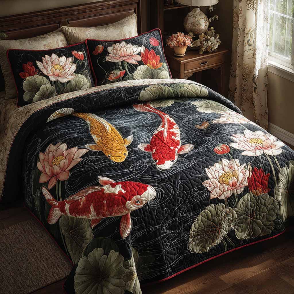 Mystic Carp 3-Piece Quilted Bedding Set NCU0XD2638