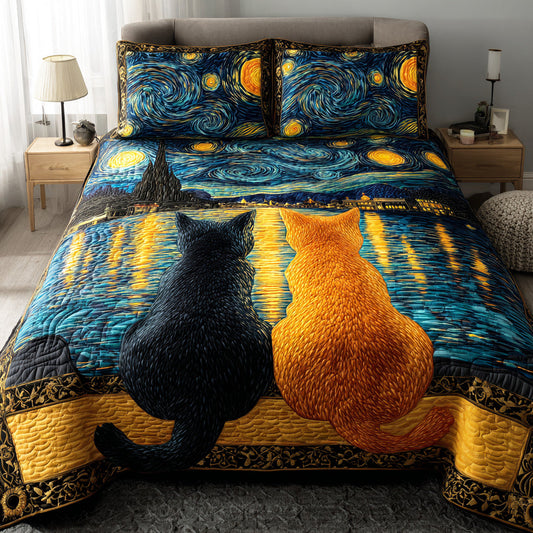 Mystic Cat Twilight 3-Piece Quilted Bedding Set NCU0TD1817