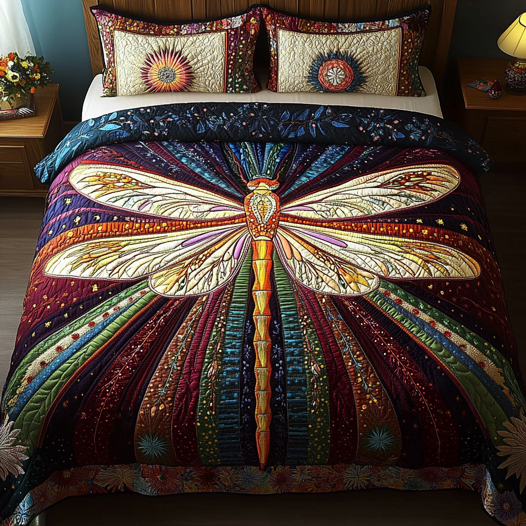 Mystic Dragonfly 3-Piece Quilted Bedding Set NCU0DK3642