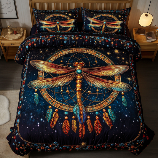 Mystic Dragonfly Night 3-Piece Quilted Bedding Set NCU0VL1228
