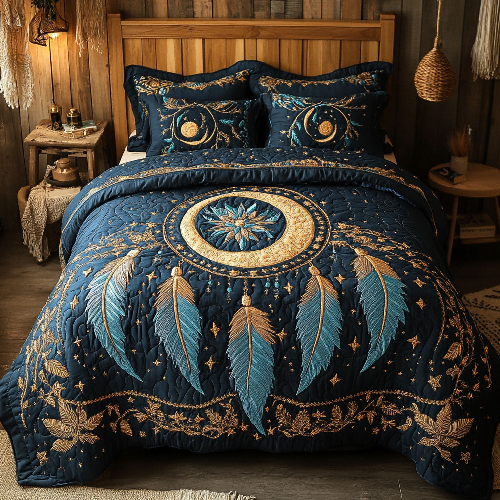 Mystic Feathers 3-Piece Quilted Bedding Set NCU0PT3497