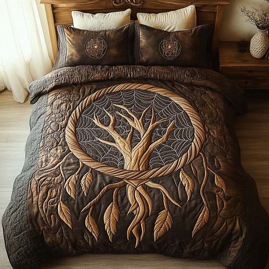 Mystic Feathers 3-Piece Quilted Bedding Set NCU0VH1947