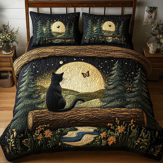 Mystic Forest Cat 3-Piece Quilted Bedding Set NCU0PT7111