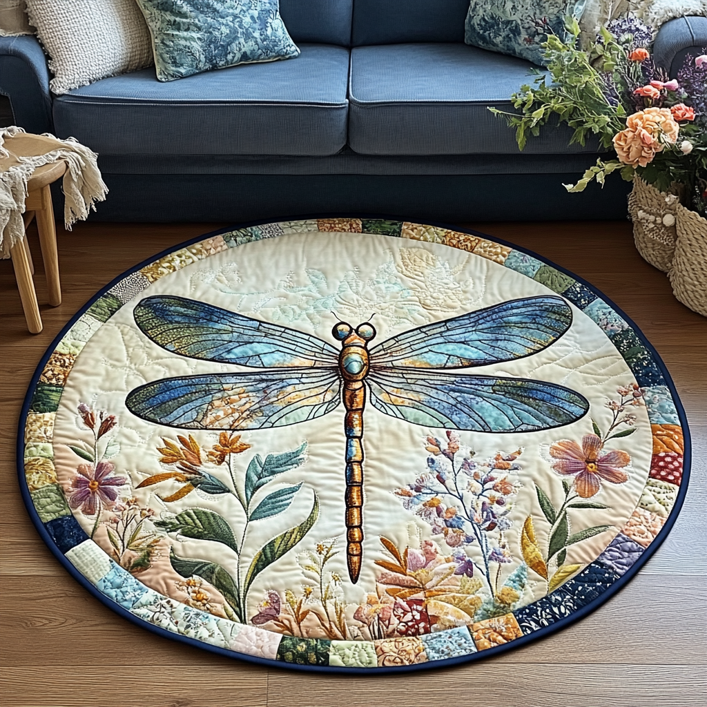 Mystic Garden Dragonfly Quilted Round Mat NCU0VL1335