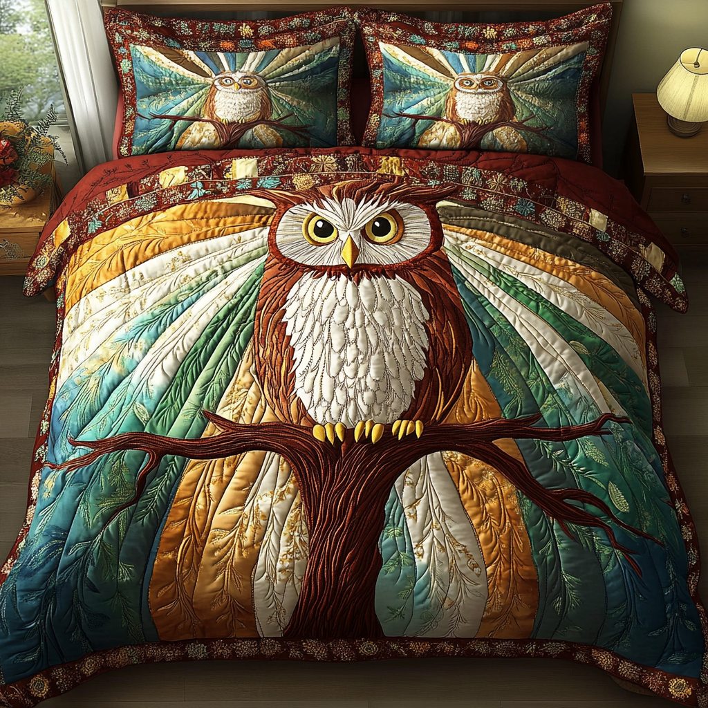 Mystic Hoot 3-Piece Quilted Bedding Set NCU0DK4557