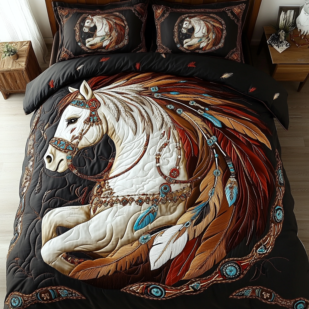 Mystic Horse 3-Piece Quilted Bedding Set NCU0DK9214