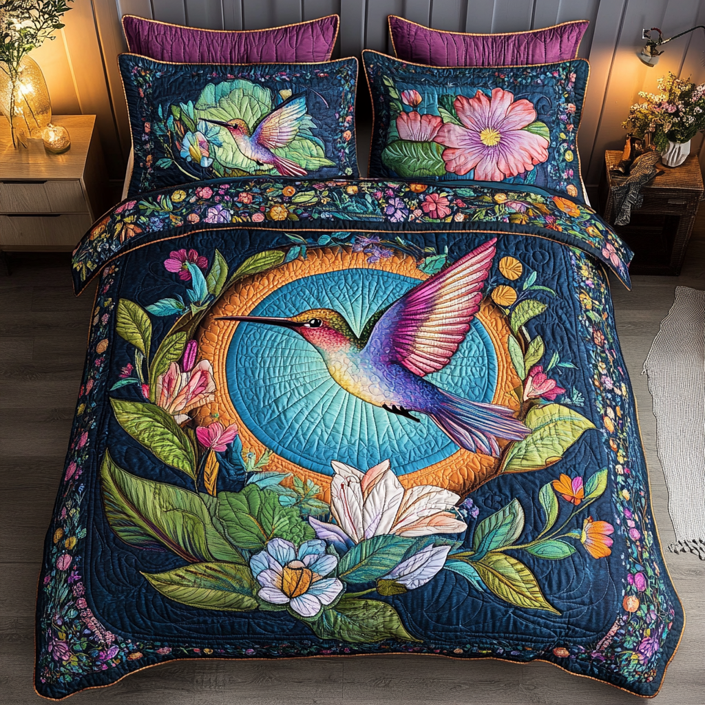 Mystic Hummingbird 3-Piece Quilted Bedding Set NCU0DK7388