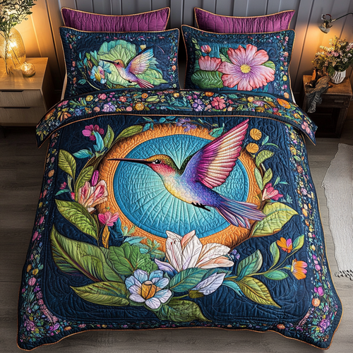 Mystic Hummingbird 3-Piece Quilted Bedding Set NCU0DK7388