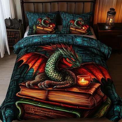 Mystic Library Dragon 3-Piece Quilted Bedding Set NCU0VL1289