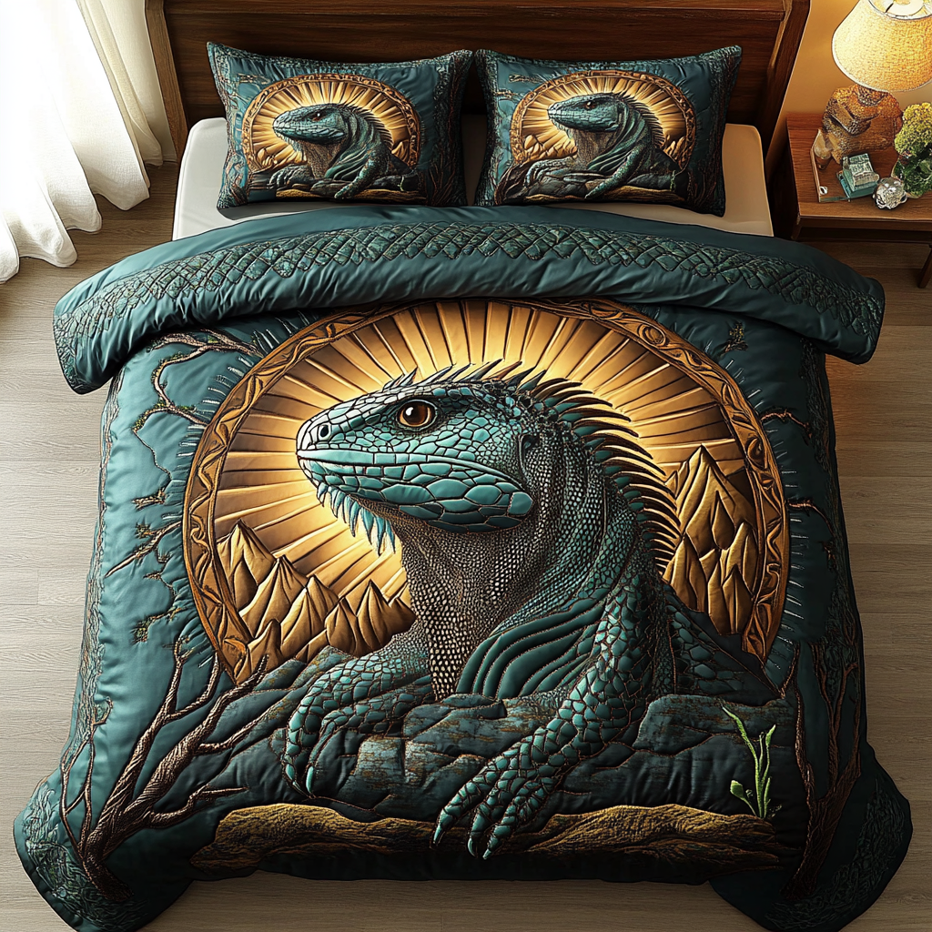 Mystic Lizard 3-Piece Quilted Bedding Set NCU0DK4675