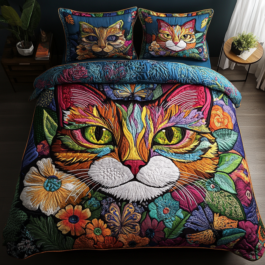 Mystic Meow 3-Piece Quilted Bedding Set NCU0DK4685