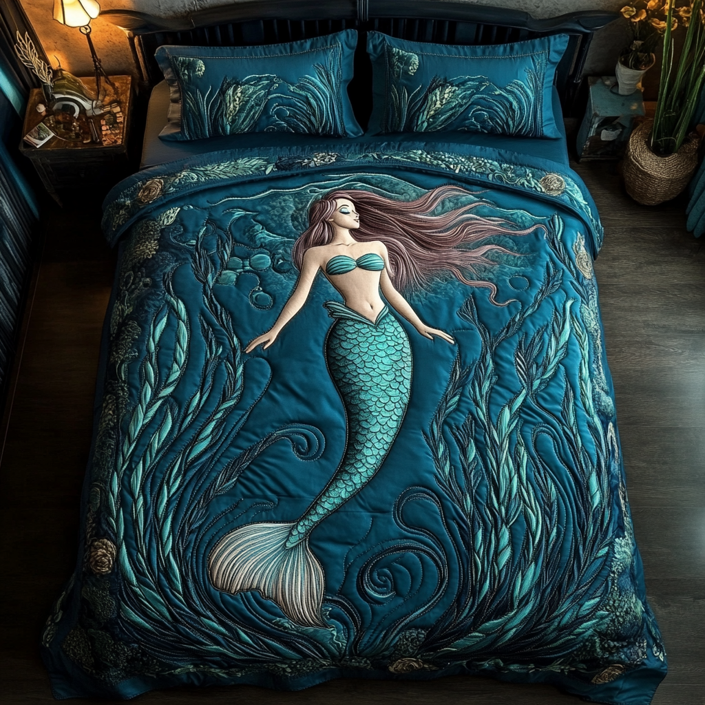 Mystic Mermaid 3-Piece Quilted Bedding Set NCU0DK7880