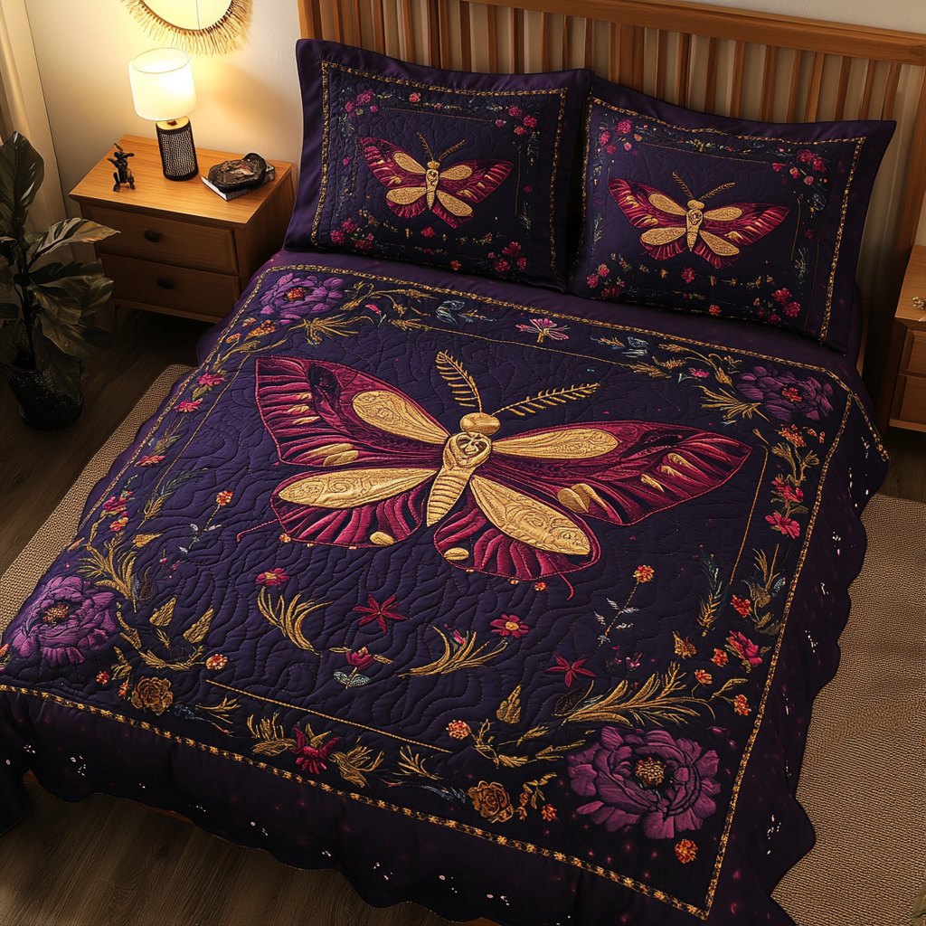 Mystic Moth 3-Piece Quilted Bedding Set NCU0VL2368