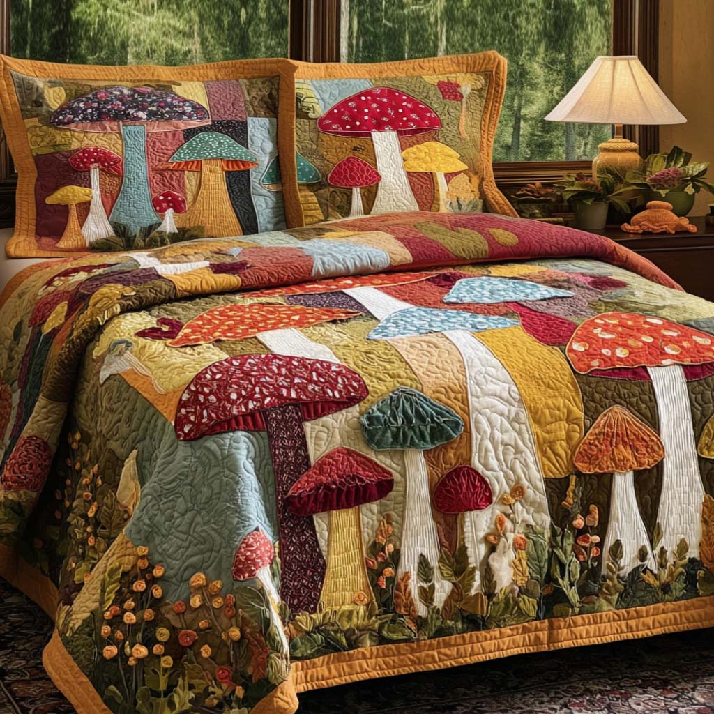 Mystic Mushrooms 3-Piece Quilted Bedding Set NCU0NT11616
