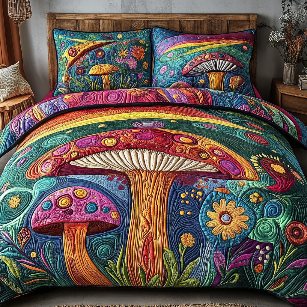Mystic Mushrooms 3-Piece Quilted Bedding Set NCU0VL2464