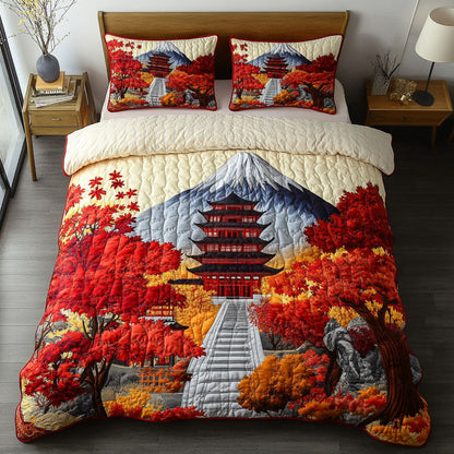Mystic Red Leaves 3-Piece Quilted Bedding Set NCU0NT7391