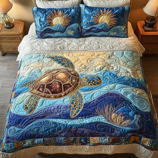 Mystic Turtle 3-Piece Quilted Bedding Set NCU0DK5141