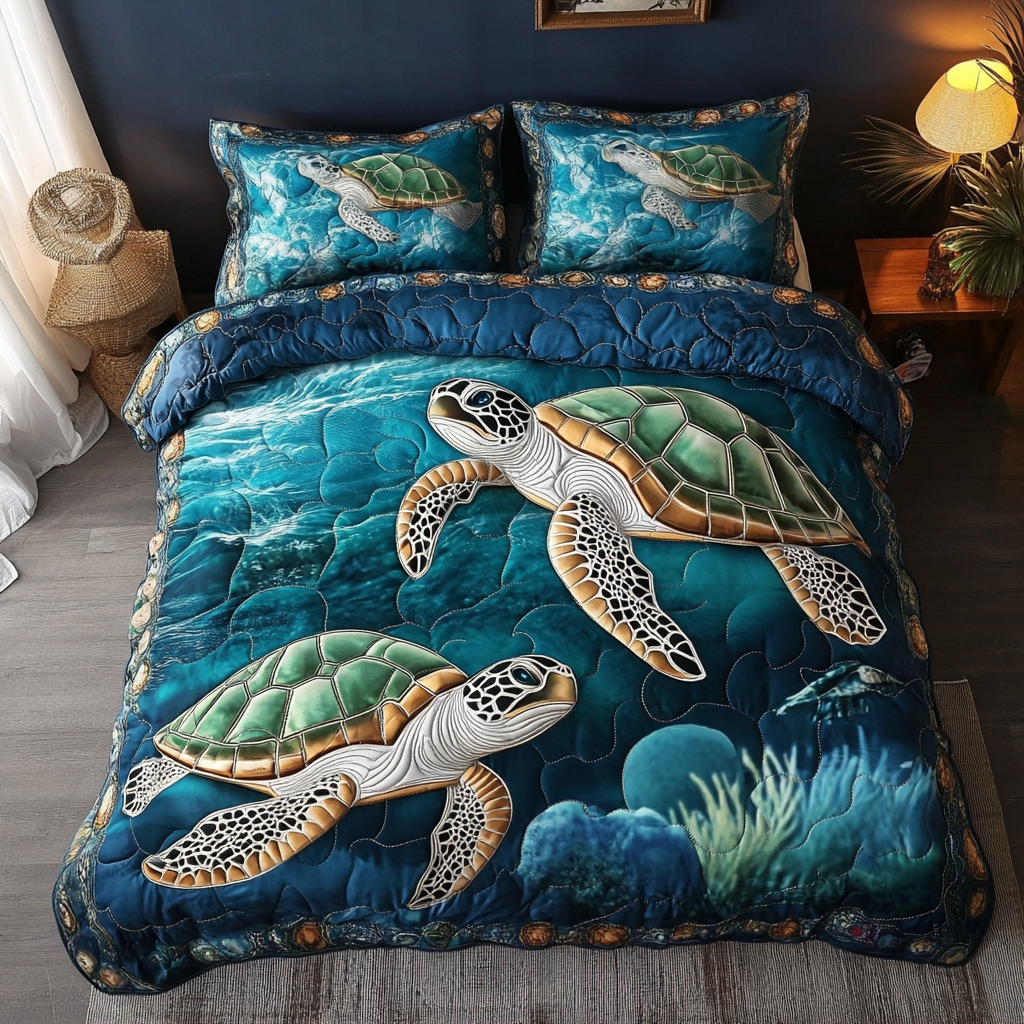 Mystic Turtle 3-Piece Quilted Bedding Set NCU0DK8428