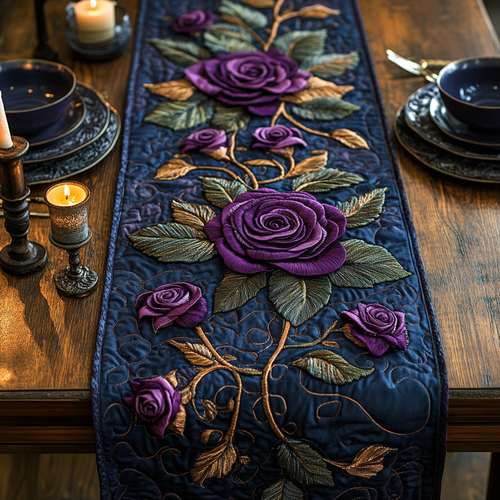 Mystic Violet Rose Quilted Table Runner NCU0DV3798