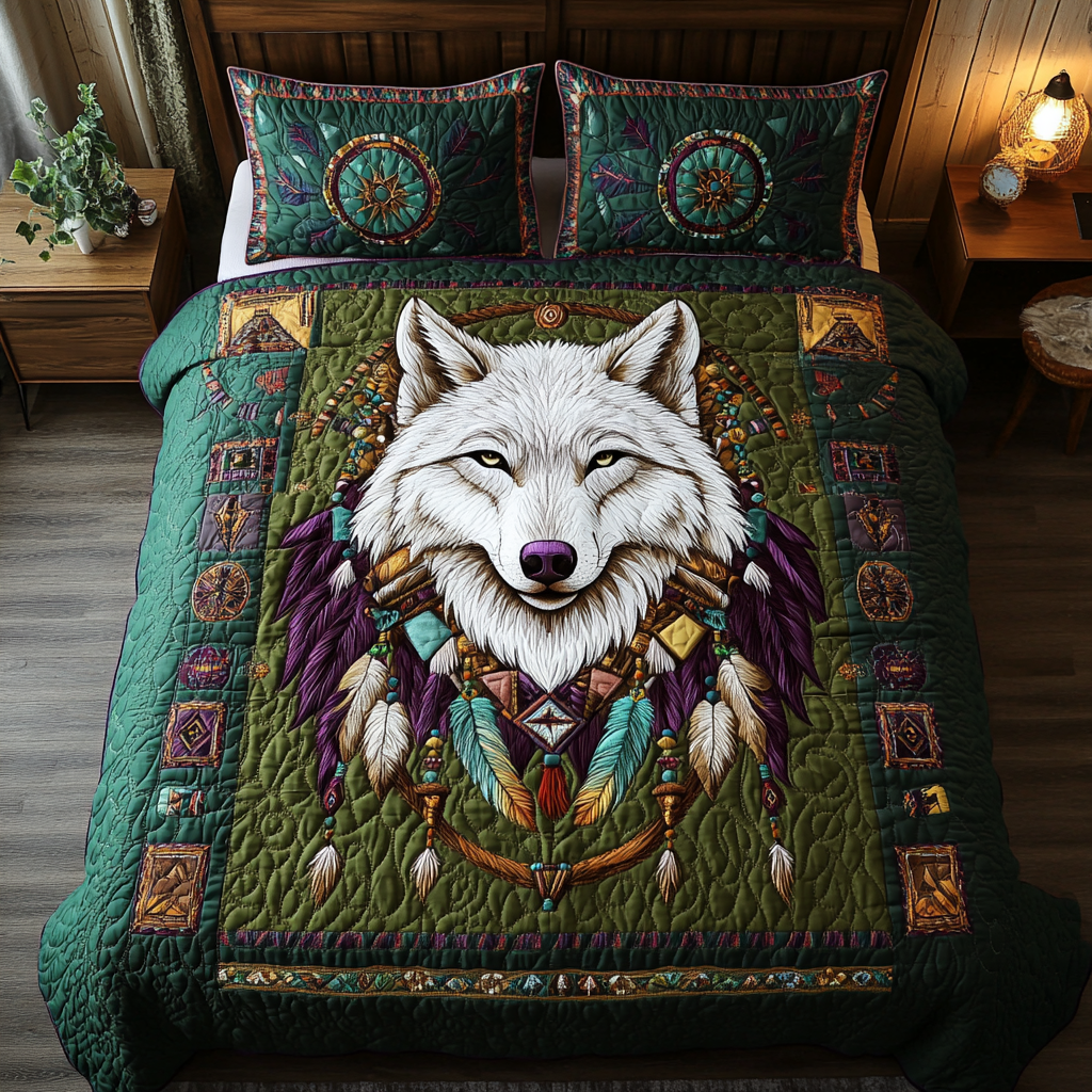 Mystic Wolf 3-Piece Quilted Bedding Set NCU0DK8069