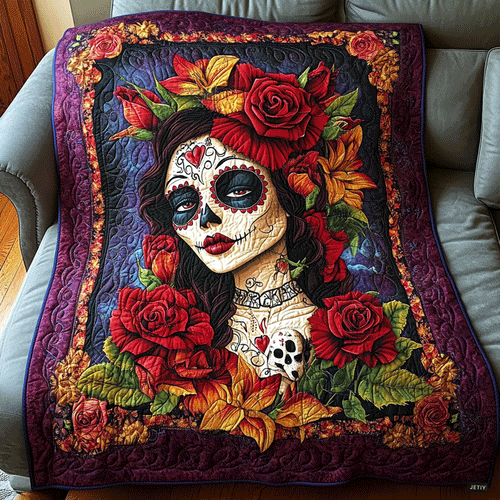 Mystical Floral Skull Quilted Blanket NCU0TL1909