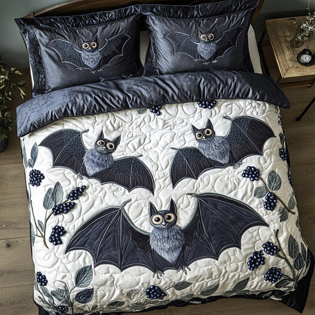 Mystical Bat 3-Piece Quilted Bedding Set NCU0VH4535
