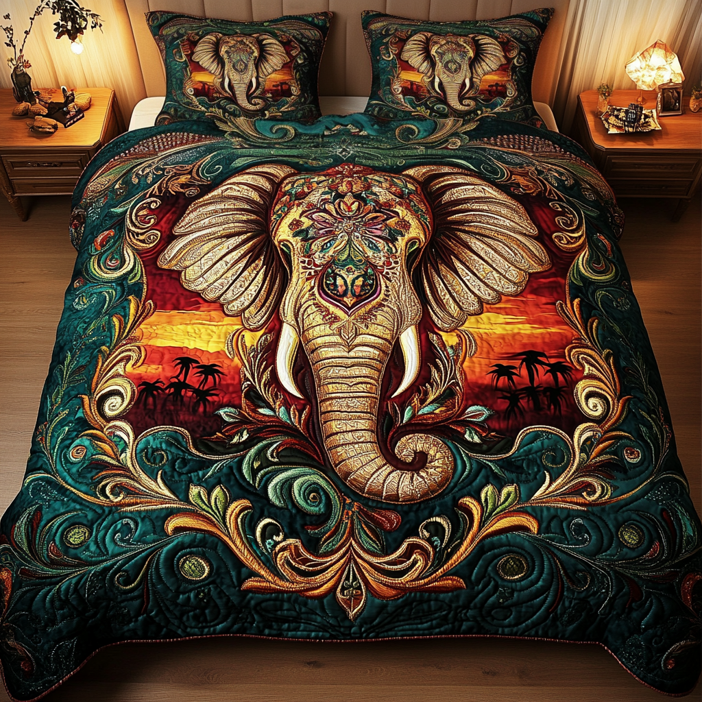Mystical Elephant 3-Piece Quilted Bedding Set NCU0VH1161