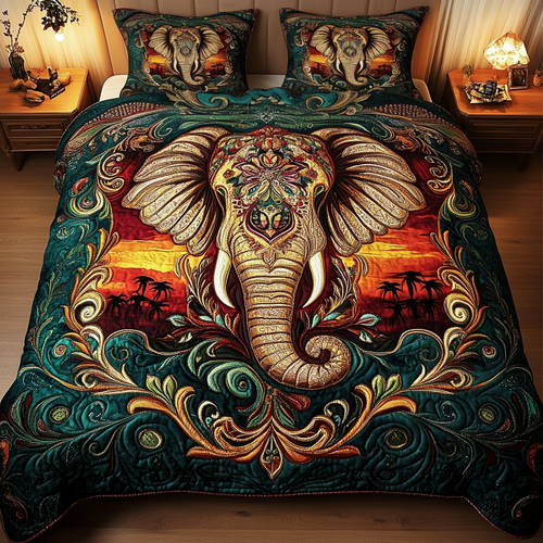 Mystical Elephant 3-Piece Quilted Bedding Set NCU0VH1161