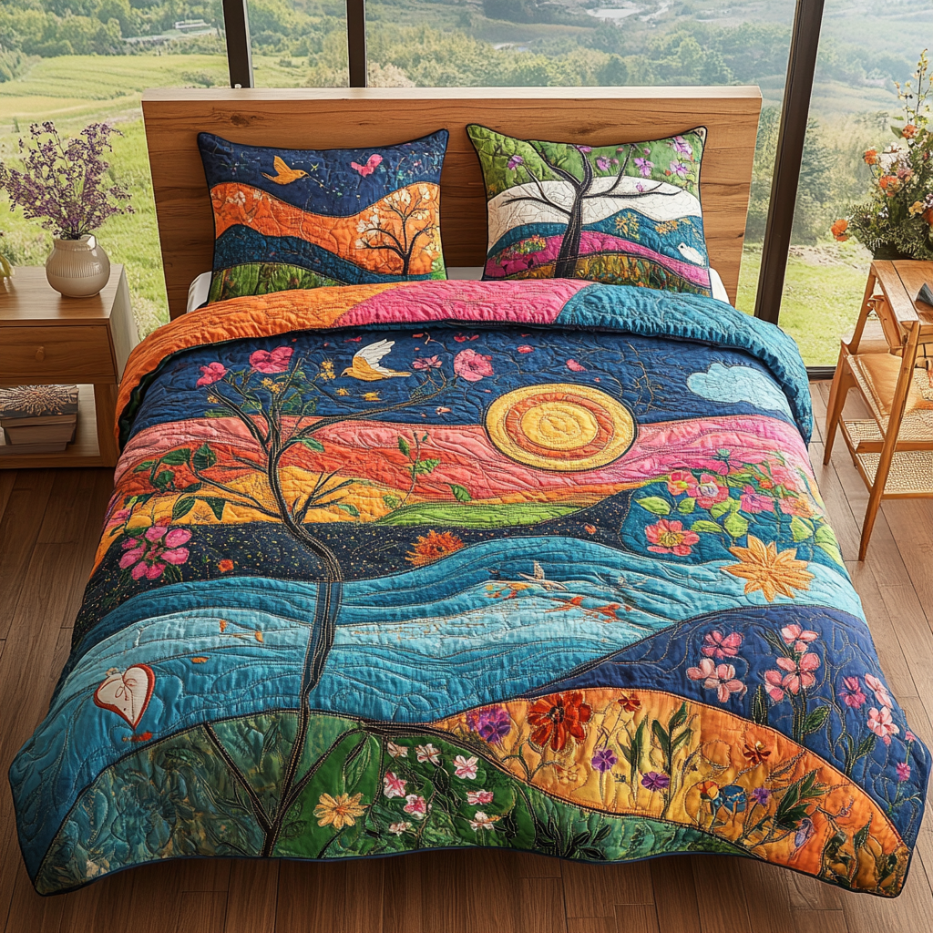 Mystical Garden Meadow 3-Piece Quilted Bedding Set NCU0VL980